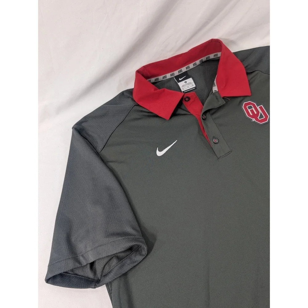 Oklahoma Sooners Nike Polo Shirt Mens XL Gray Red OU NCAA Performance Dri-FIT
